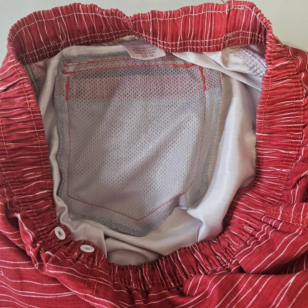 Billabong Mens Red White Striped Swim Trunks Board Shorts Size 32‎ 9512434C